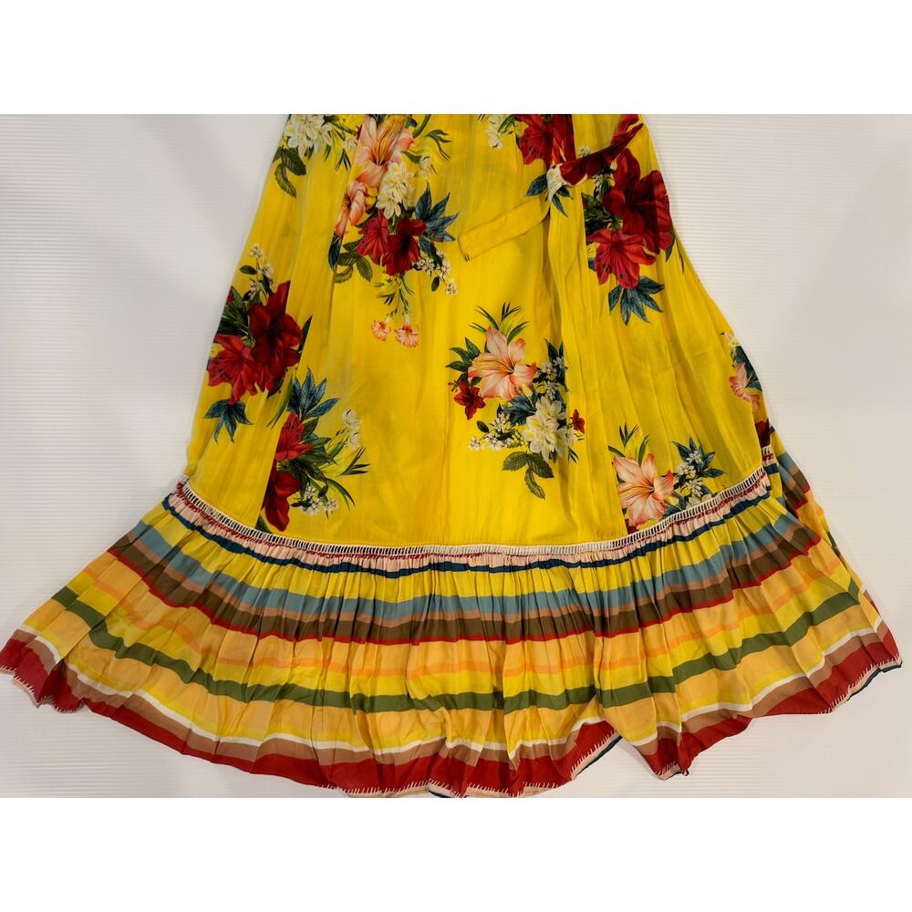 FARM Rio Anthropologie Marketplace Wrap Dress XS Yellow Floral Maxi Resort Boho - Picture 14 of 16